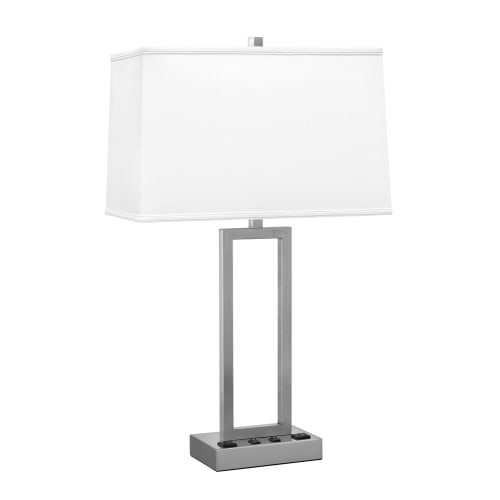 Double Night Stand Lamp, 29"H, 2 Outlets, Brushed Steel